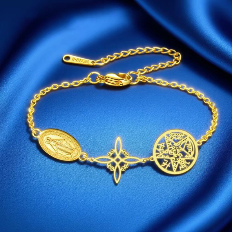 Cross-Border Stainless Steel Triple Protection Bracelet Virgin Mary Five-Pointed Star Four-Pointed Star Combination Adjustment Bracelet Wholesale Cross-Border Stainless Steel Triple Protection Bracelet Virgin Mary Five-Pointed Star Four-Pointed Star Combination Adjustment Bracelet Wholesale