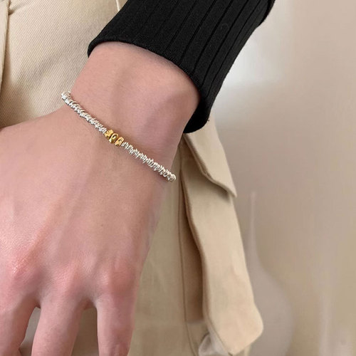 Ganjia S925 sterling silver light luxury niche exquisite cheese ring-shaped broken silver bracelet simple silver ring for best friends