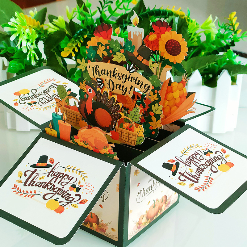 創意感恩節3D立體盒賀卡感恩節火雞激光雕刻HAPPY THANKSGIVING