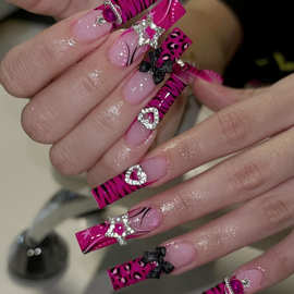 欧美风穿戴甲甜酷辣妹长水管豹纹珍珠星星爱心星球假指甲美甲甲片