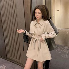 中长款风衣女2025春秋装新款英伦风系带收腰小个子大衣设计感外套
