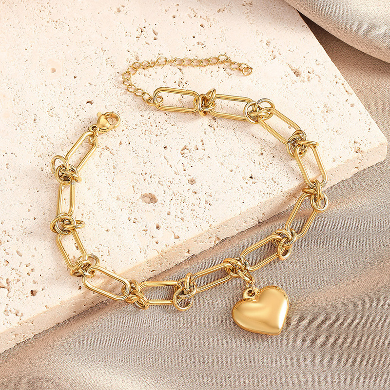 Gold color thick chain love heart bracelet for women gold wedding jewelry engagement promise bracelet gift jewelry
