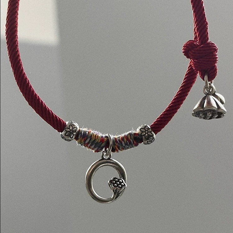 Good Luck Lotus Bracelet Niche Retro Hand-Woven Red Rope 2025 New Hot Style Zodiac Year Bracelet