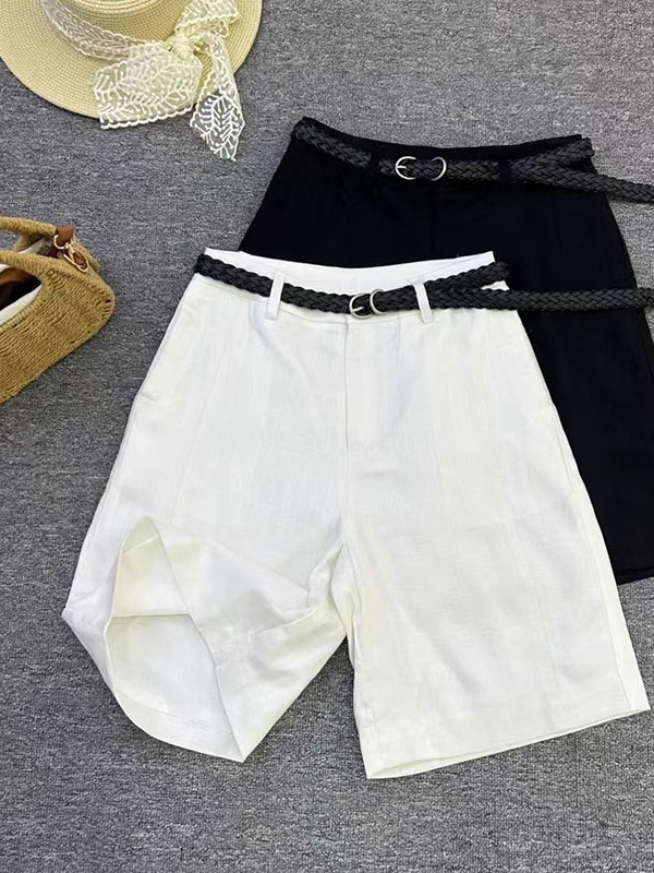 Shenzhen 25 New Nanyou Women's European Style High-Waisted Linen Casual Straight-Leg Five-Point Suit Wide-Leg Shorts Women's Mid-Length Pants