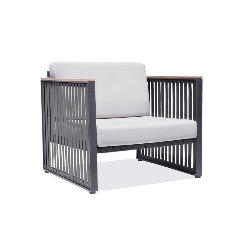 Sofá al aire libre Patio al aire libre Balcón al aire libre Aleación de aluminio Cuerda de teca Tejida Ocio Silla de ratán Muebles de jardín