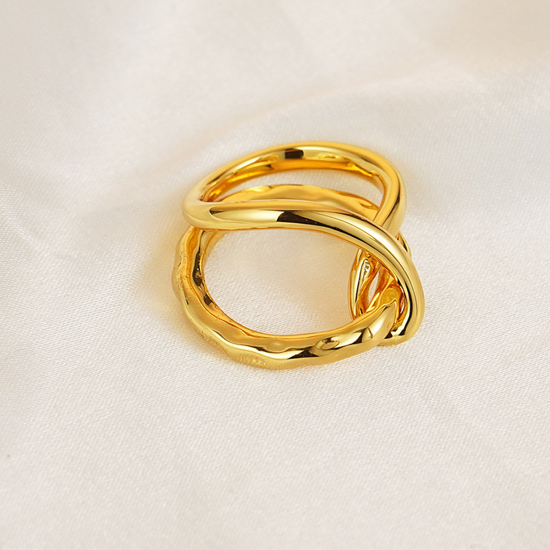 european-and-american-niche-brass-gold-plated-cold-wind-thick-line-twisted-flower-knot-ring-finger-ring