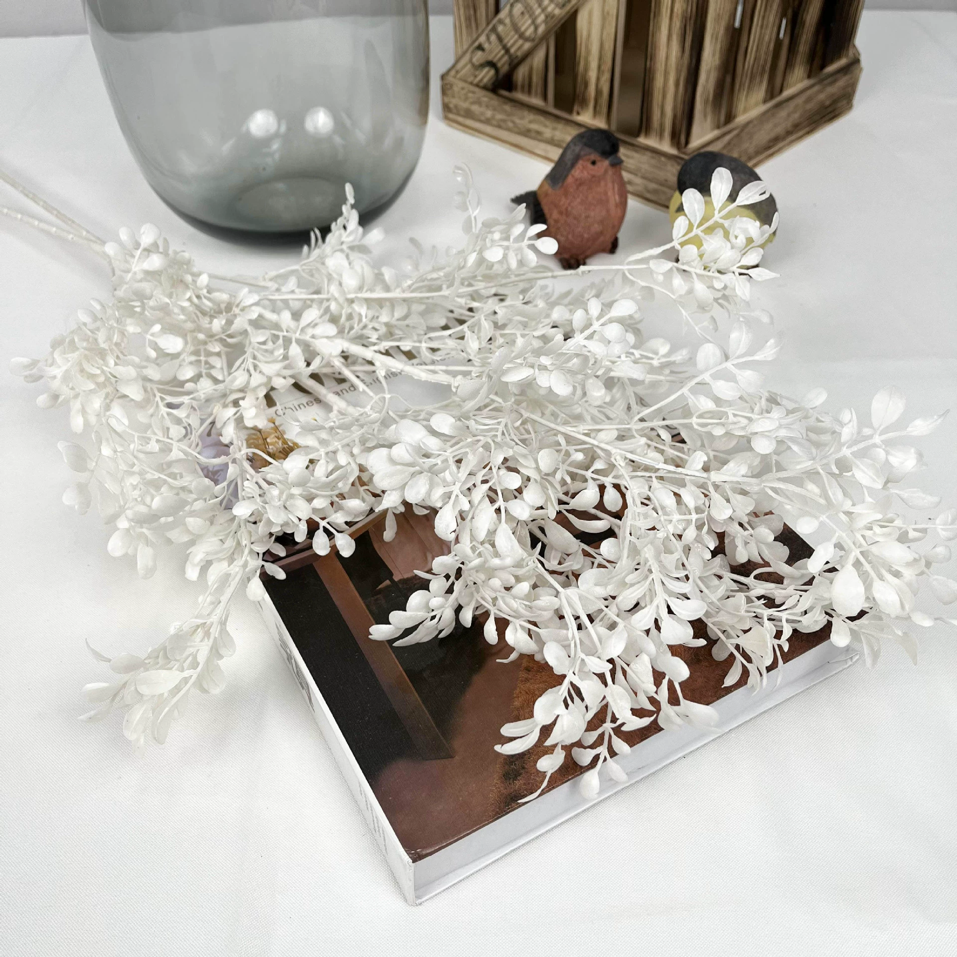 Realistic plastic set, white decorative flowers for living room