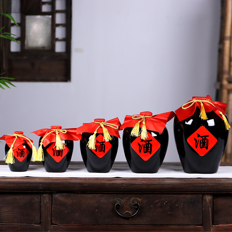 PK7J Yixing Terra Cotta Ceramic Black Glaze Red Wine Jar Bottle 1 Jin 2 Jin 3 Jin 5 Jin 10 Jin Packaged Household Wine Jar
