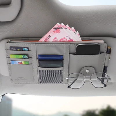 Car Sun Visor Storage Clip Multifunctional Car Interior Glasses Clip Card Holder Storage Bag Document Holder Storage Set (Car Glasses Clip/Bill Clip) - gray-with-zipper