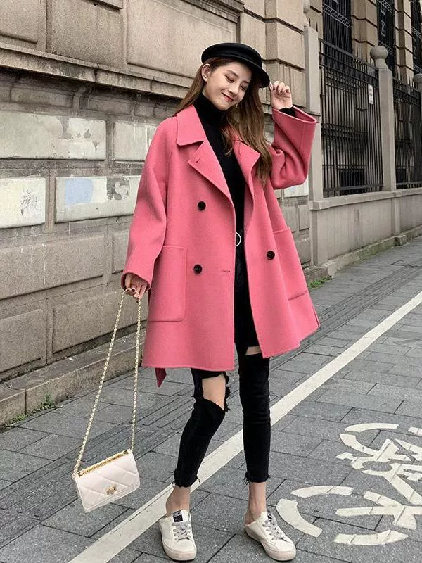 Demi-season fashionable long coat, woolen brand jacket, Korean style, mid-length