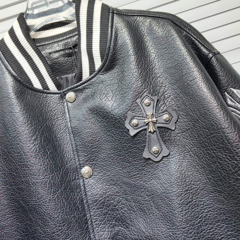 25高品质 ch 克罗秋冬新款拼皮走秀款棒球服飞行皮夹克外套一件批|undefined