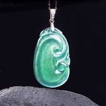 天然A货翡翠如意925银镶嵌高冰玉石精工男女吊坠花件挂件玉坠玉美