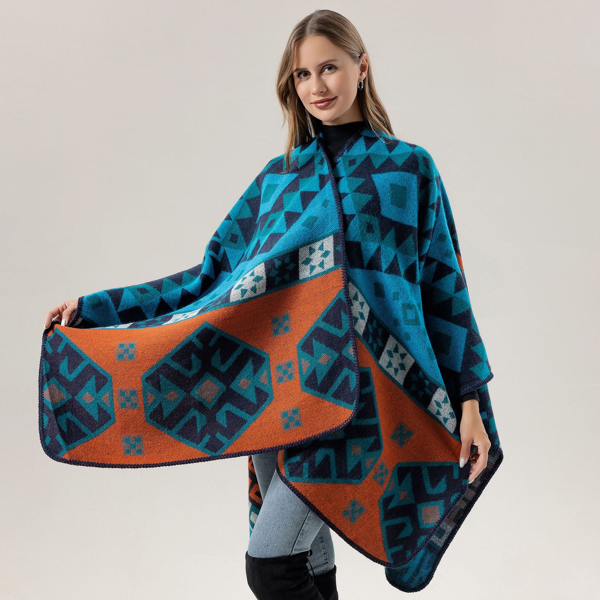 Chal étnico de pastizales de Xinjiang, grande, estilo verano y retro