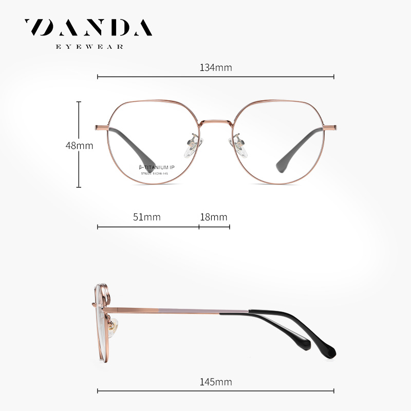 Nuevas gafas de titanio puro arte retro polígono plano espejo ST6225 marco de espejo de marco grande espejo de miopía sin maquillaje femenino