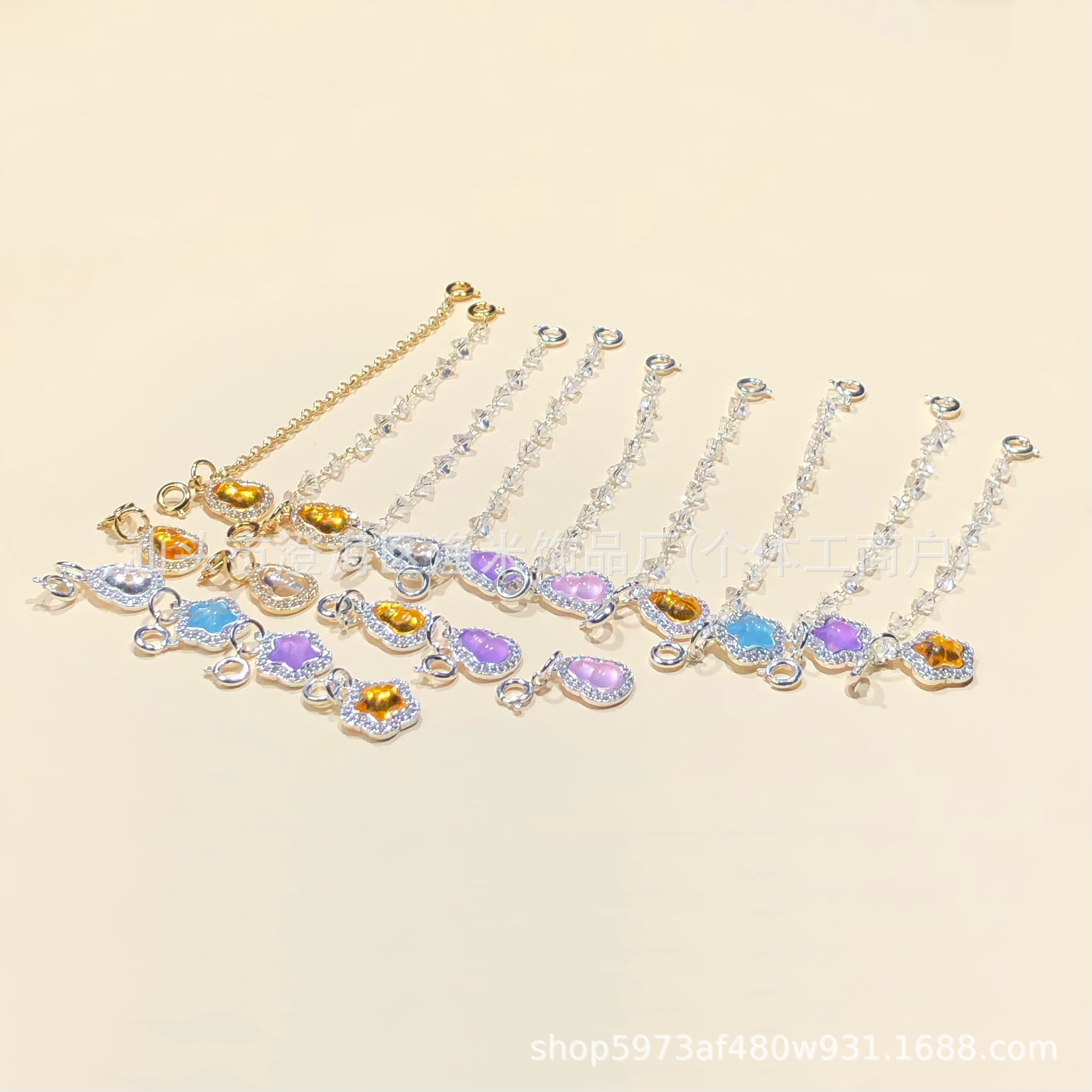 14k包金高保色水晶diy配件葫芦安全链万能扣提溜手链挂件隔珠串珠