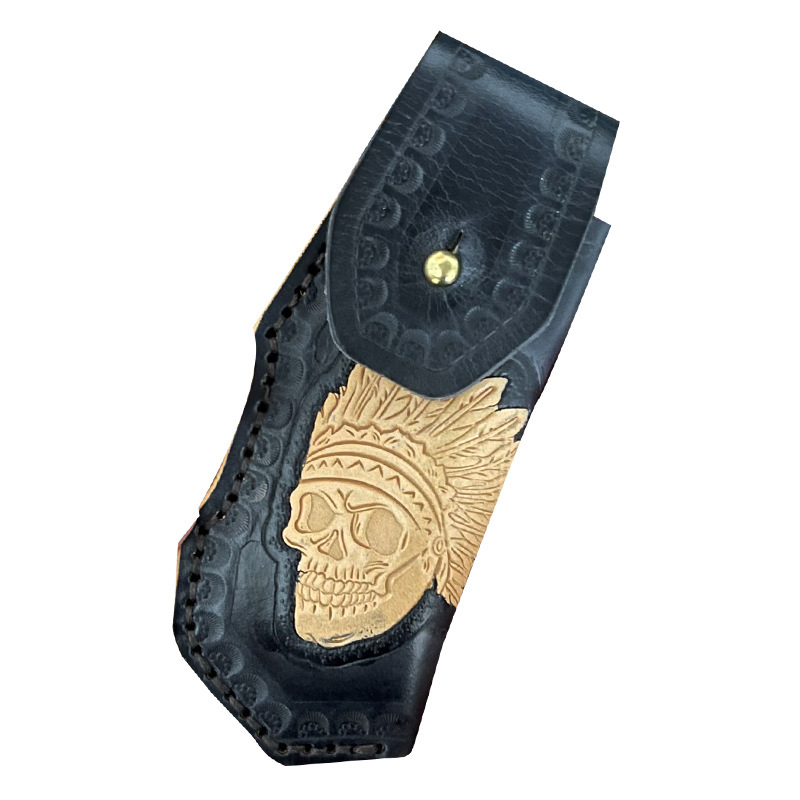 (2개) ZHI MISE 새겨진 꽃 가죽 커버 헤드 레이어 COWHIDE 접이식 칼 커버 가죽 커버 가죽 커버 보관 칼 가죽 커버 야외 칼 도서관 칼 칼 껍질