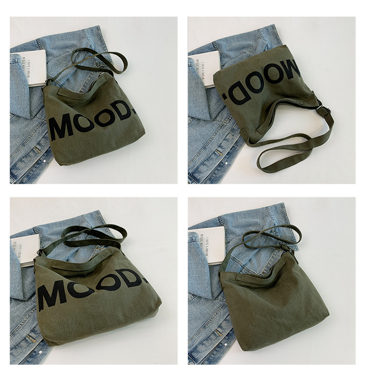 Canvas bag, large-capacity crossbody, ins Korean version student tote bag, single-shoulder girls' tutorial bag, hand-held shopping bag undefined