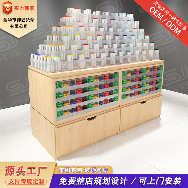 金华厂家批发文具店货架亚克力笔储物架台钢木双面陈列展示柜收纳