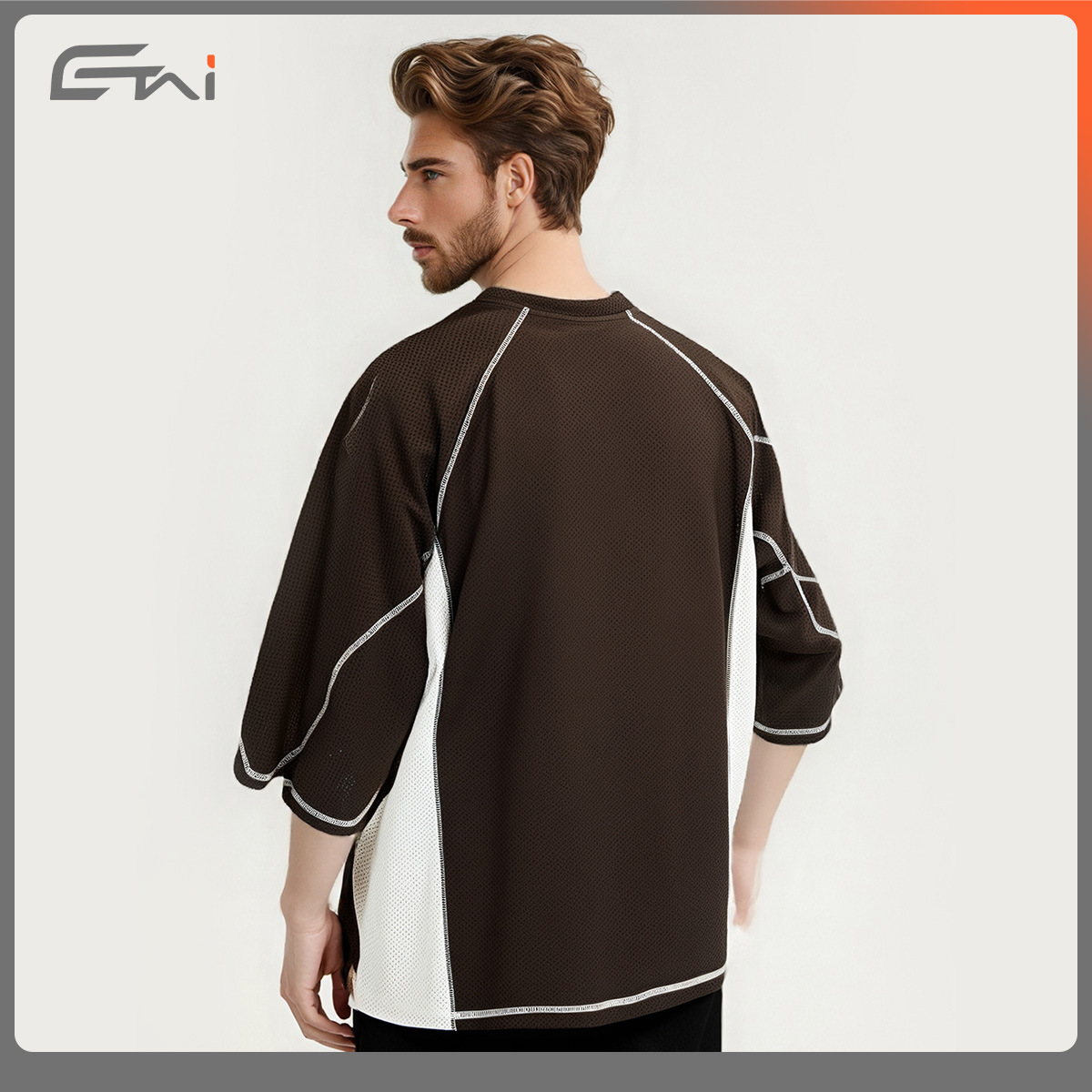 ETAI para hombre | Marca de moda versión cuadrada de malla de color de contraste de manga corta para hombre casual de verano boxy camiseta con cuello en V de alta calidad