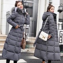 跨境供货冬季女士棉服加长款大毛领女棉衣加厚长款女装羽绒棉衣女