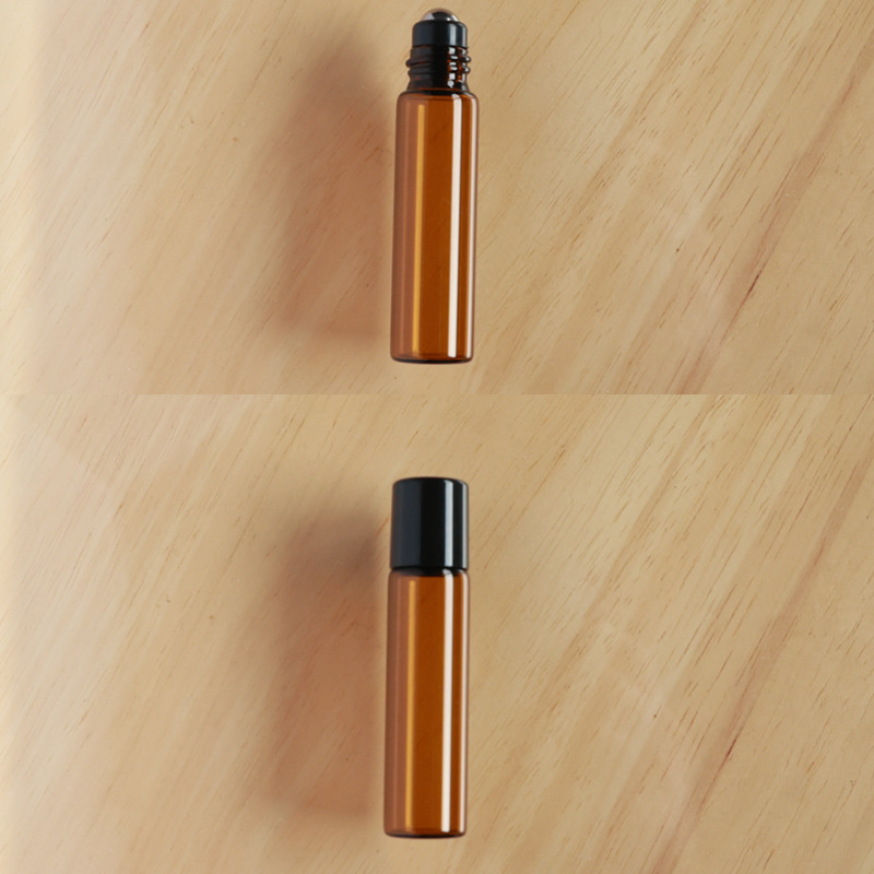 Botella roll-on para aceites esenciales cosméticos, botella marrón para aceites esenciales, botella transparente para reactivos, botella roll-on de vidrio, botella de perfume ámbar.