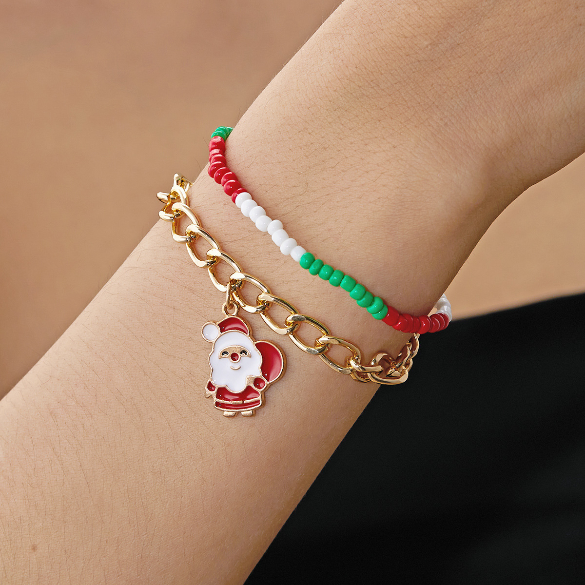 Heerlijk Bell Sneeuwvlok Patroon Rijstkralen Armbanden Met Kralen Kerst Groothandel display picture 5