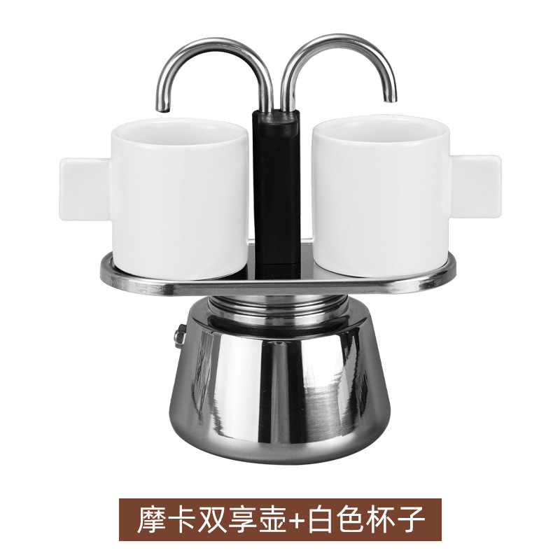 Doble tubo de acero inoxidable italiano concentrado Mocha olla hogar mini café doble juego regalo en stock generación entrega image 9