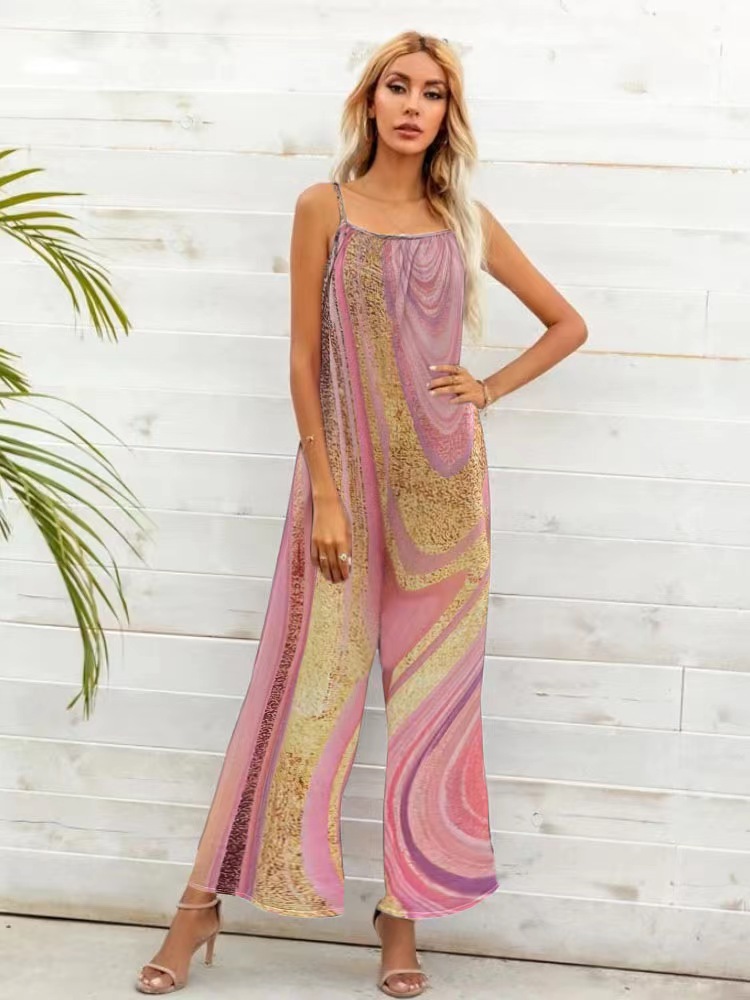 La estación independiente de Amazon transfronteriza europea y estadounidense desea ropa de mujer de comercio exterior nueva impresa pantalones sueltos de pierna ancha mono