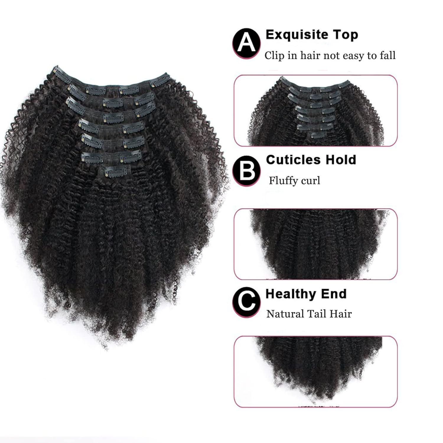 Extensiones de cabello Extensiones de cabello Rizos pequeños Cabello afro Fibra química Cabello sintético Postizo Juego de 8 piezas 17 tarjetas_voghion.com