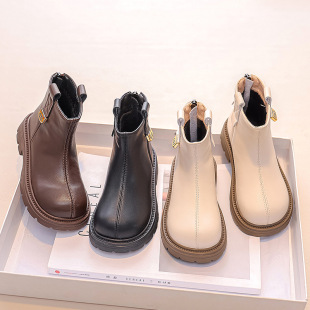 On behalf of girls Martin boots children's leather short boots 2024 new baby autumn and winter simple winter two cotton shoes