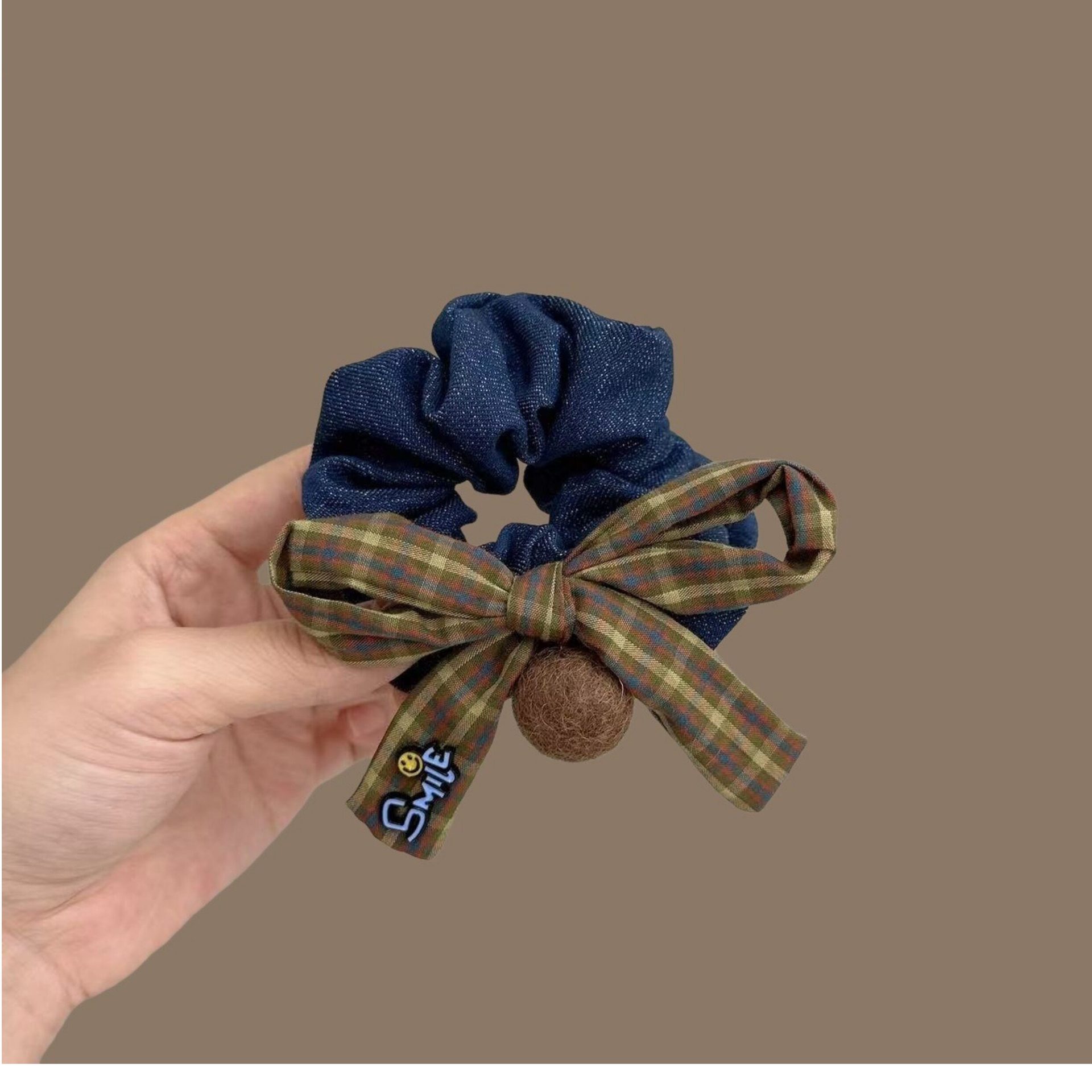 Korean Hair Accessories Plaid Bow Niche Hair Tie Gentle Versatile Retro Hair Rope High Elasticity Pom-Pom Hair Band Hair Cover