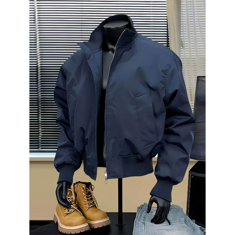 Navy Blue Ma1 Flight Jacket Men's Autumn Waterproof Short Jacket High-End Silhouette American Stand-Up Collar Baseball Uniform