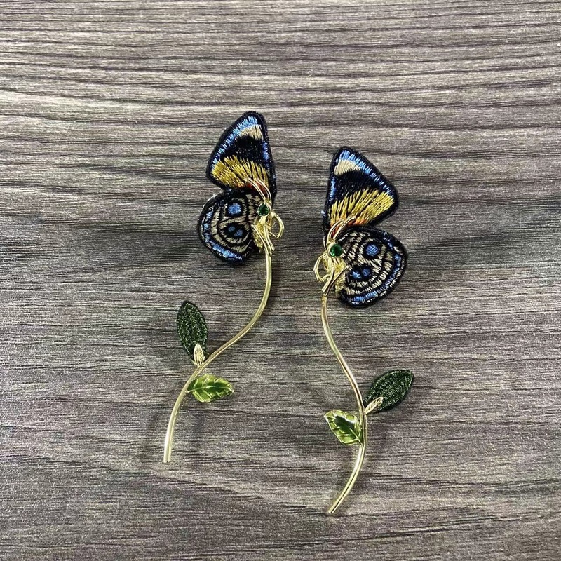 新しい蝶のロングイヤリング、パーソナライズされた刺繍、取り外し可能なイヤリング、その他|undefined
