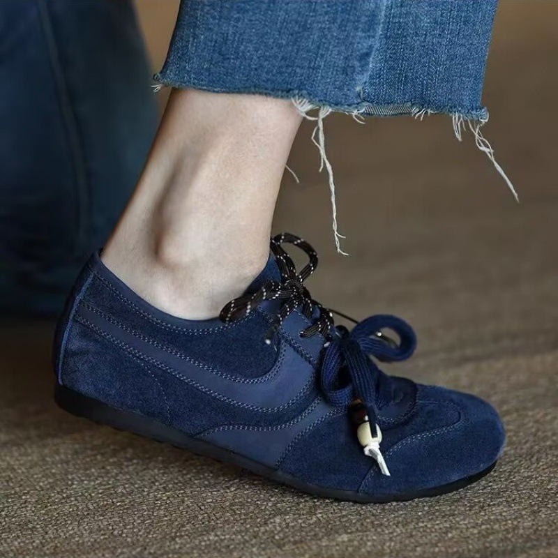 Nubuck Leather Lace-Up Moral Training Shoes for Women, Fashionable Casual Versatile Shoes, Soft Sole Deep Mouth Women's Shoes, New Round Toe Flats Shoes