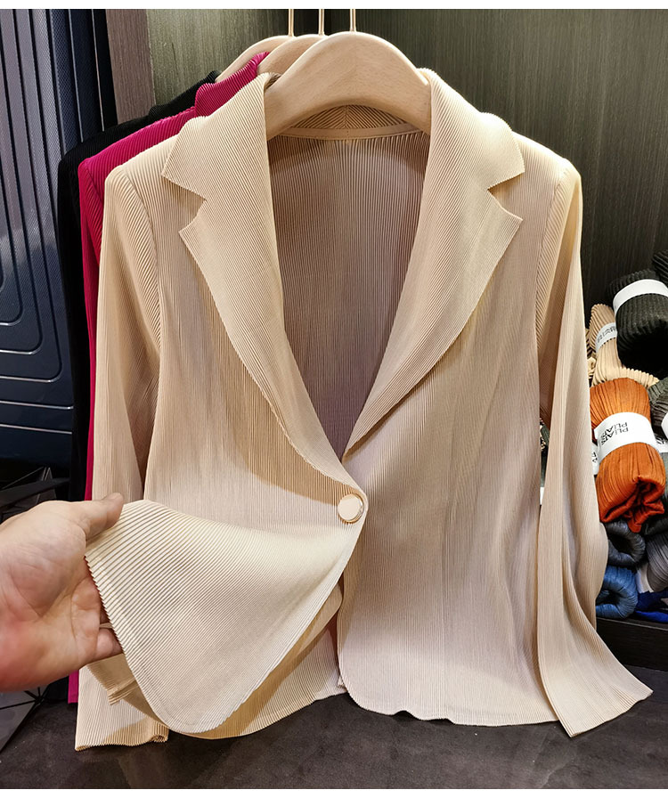 Áo blazer nữ một nút xếp ly tay dài cao cấp mùa xuân hè — Màu tím, Màu đỏ hoa hồng, Màu hồng, Màu xanh lá chi tiết 5