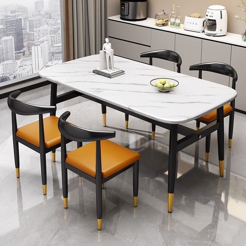 Household Dining Table and Chairs, Simple Combination Dining Table for Small Apartments, Rental House Simple Table, Rectangular Commercial Dining Table