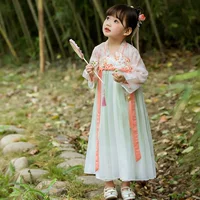 Новое весенне-летнее платье Hanfu для девочек в древнем стиле, юбка Super Fairy Ru, костюм Тан в китайском стиле, детское платье принцессы.