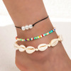 Summer Bohemian natural shell round currency Ringsu ankle chain girlfriends Anklets four -piece set