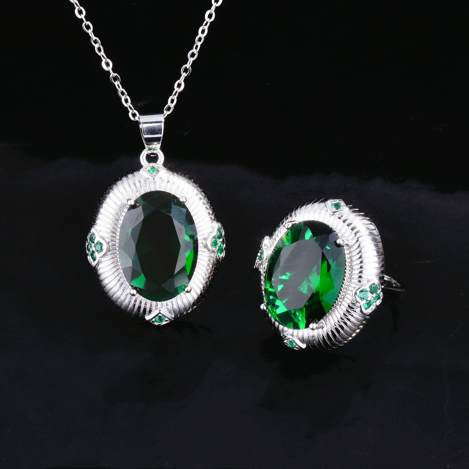 Mode Oval Kupfer Künstliche Edelsteine Ringe Ohrringe Halskette display picture 3