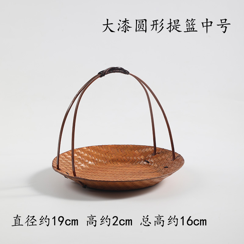 手工竹编提篮 家用茶点盘水果篮子糕点托盘创意小竹篮 结婚竹编篮|undefined