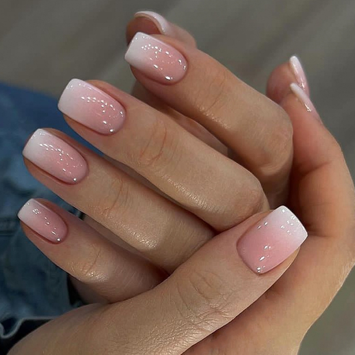 Wear square pink and white gradient mani...