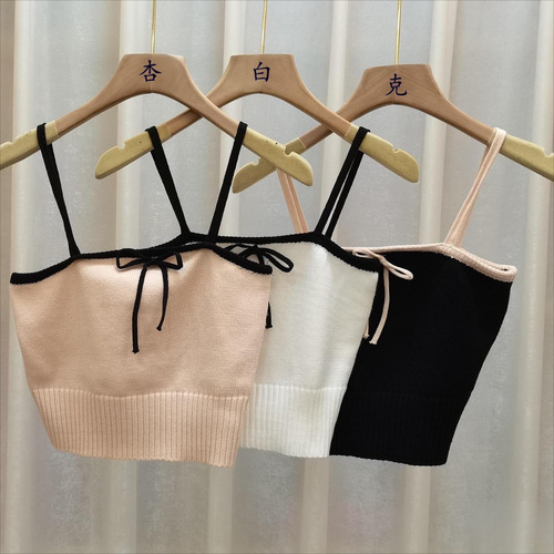  New Knitted Camisole Women's Sweet Hot Girl Slim-fitting Spring and Summer Outerwear and Inner Bottoming Shirts Slim-fitting Trendy Tops