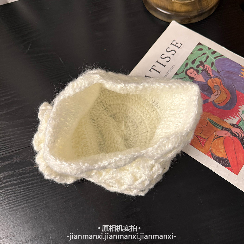 立体花朵镂空包头帽子女秋冬手工钩花立体针织帽优雅时尚单品百搭|undefined