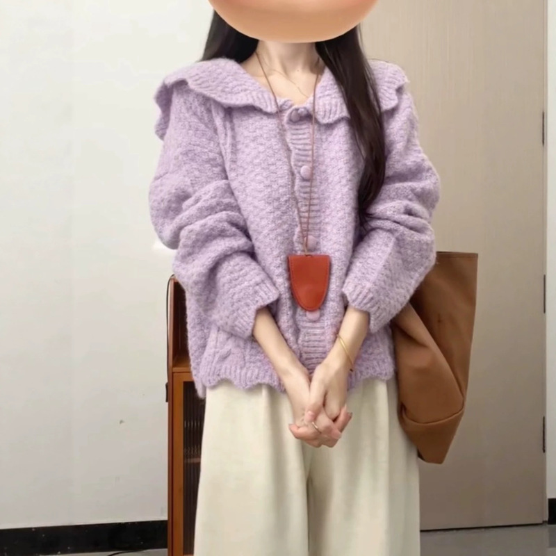 Purple shawl-collar sweater, casual knitted cardigan jacket for women, 2026 new model, extremely stylish early autumn outfit top