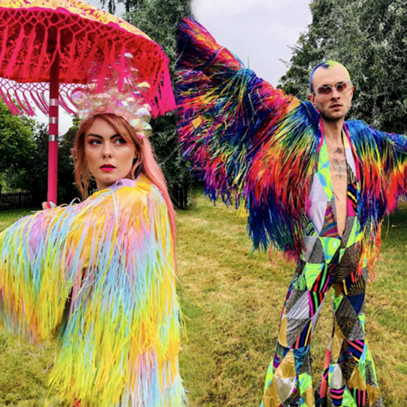 Pet Rain Silk Jacket Rainbow Waterfall Macaron Gradient Tassel Rain Silk Jacket Holiday Party Decoration Rain Silk Jacket