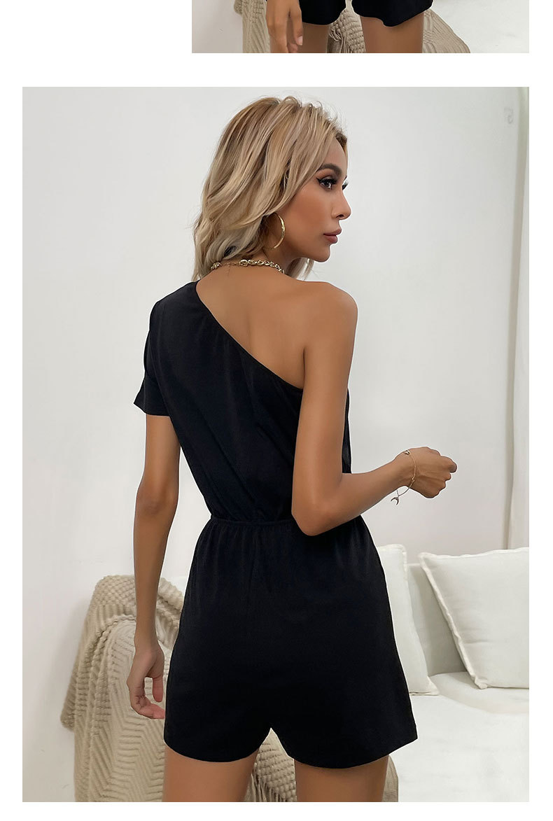 Short-Sleeved One-Shoulder Lace-Up Solid Color Jumpsuit NSDMB115468