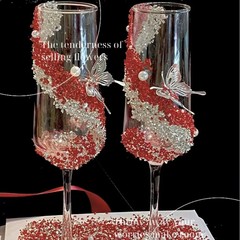 订婚敬酒杯爆闪创意 diy 敬酒杯材料包婚交杯酒韩系碎钻礼品