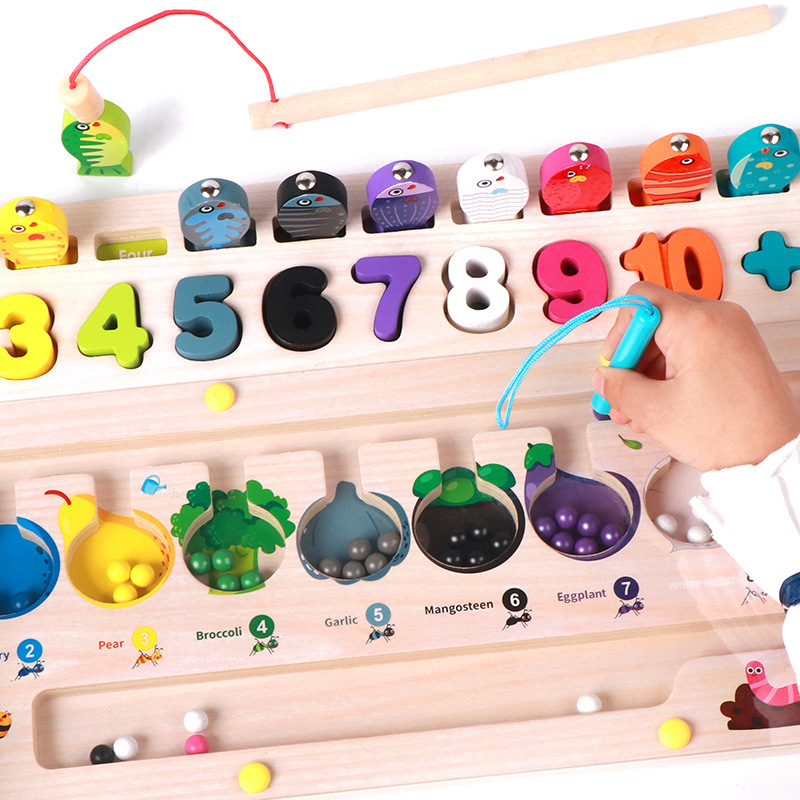 CE CPC madera multifuncional tablero logarítmico laberinto caminar digital forma figura de la fruta pesca cognitiva juguete