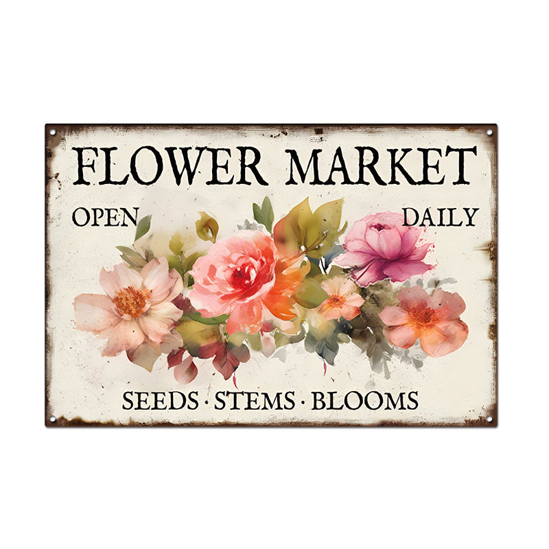 Pintura de hojalata pastoral Flor antigua retro Arte de hierro Pintura colgante pequeña Jardín al aire libre Balcón Decoración de pared Colgante transfronterizo