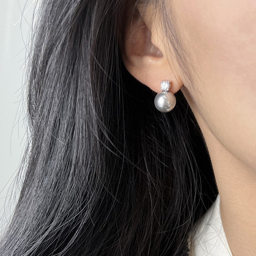 S999 sterling silver earrings for women small sweet potato Australian white real hemp lavender Princess Diana Shijia pearl earrings round earrings